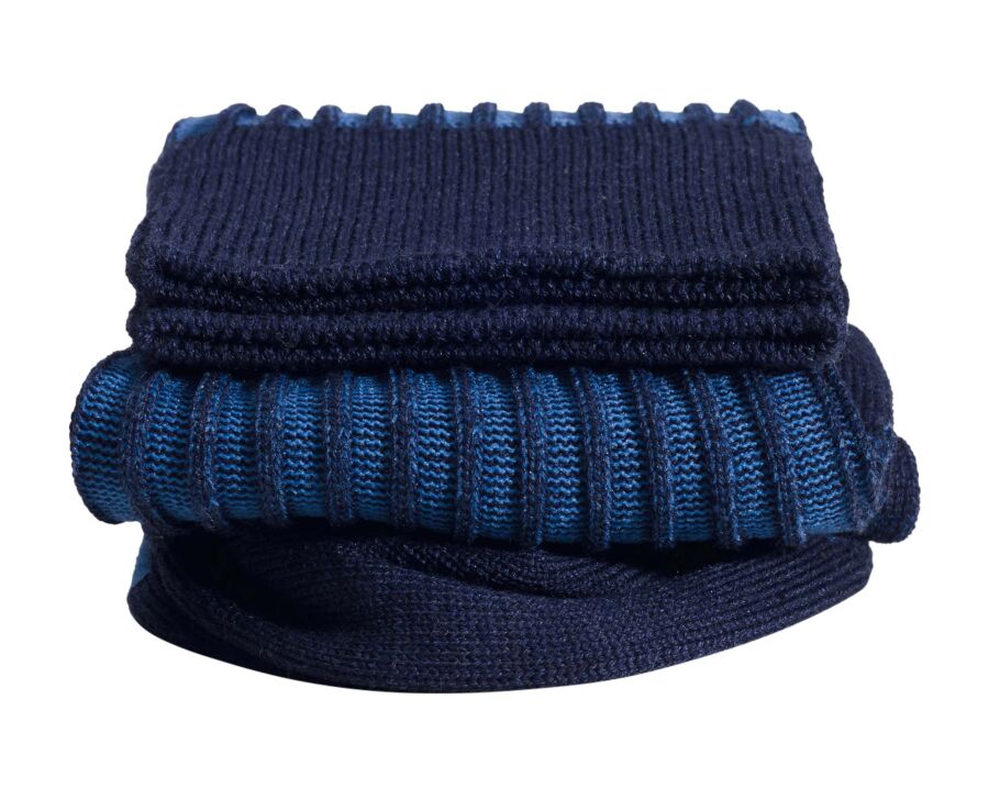 Chaussettes fil d'Écosse bleu moyen et bleu chiné à côtes inversées