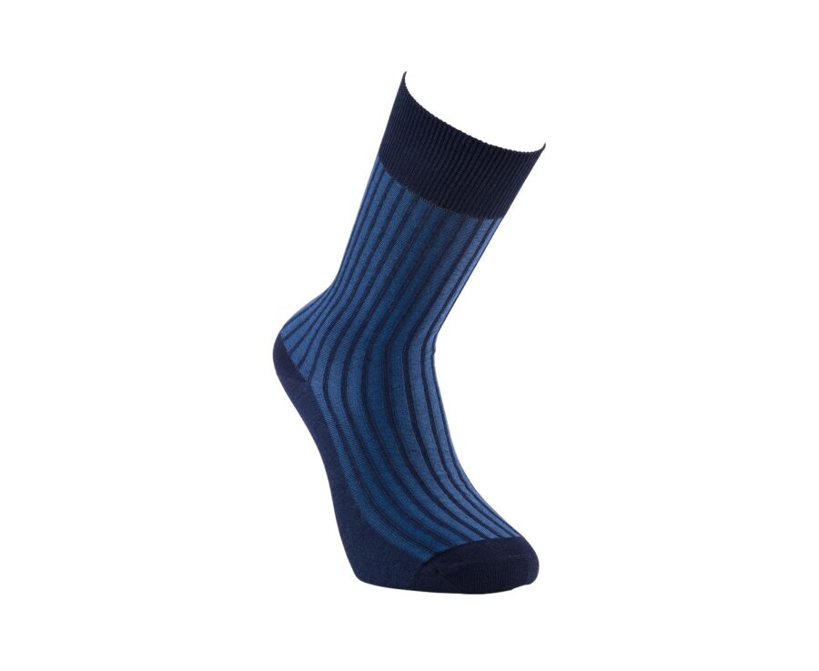Chaussettes fil d'Écosse bleu moyen et bleu chiné à côtes inversées