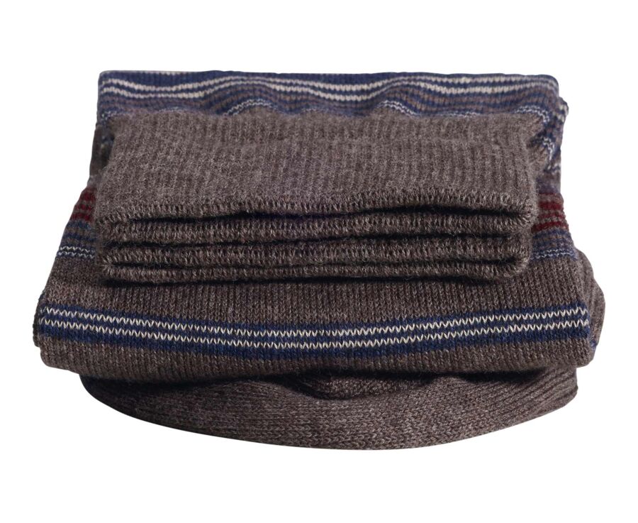 Chaussettes homme à fines rayures chocolat chiné
