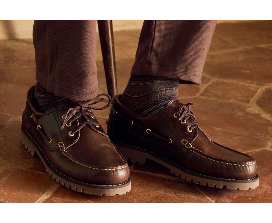 Chaussettes homme à fines rayures chocolat chiné