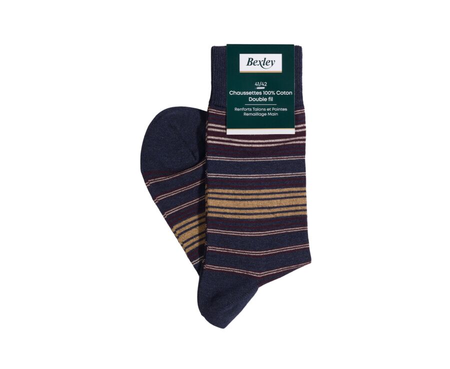 Chaussettes homme à fines rayures bleu foncé chiné