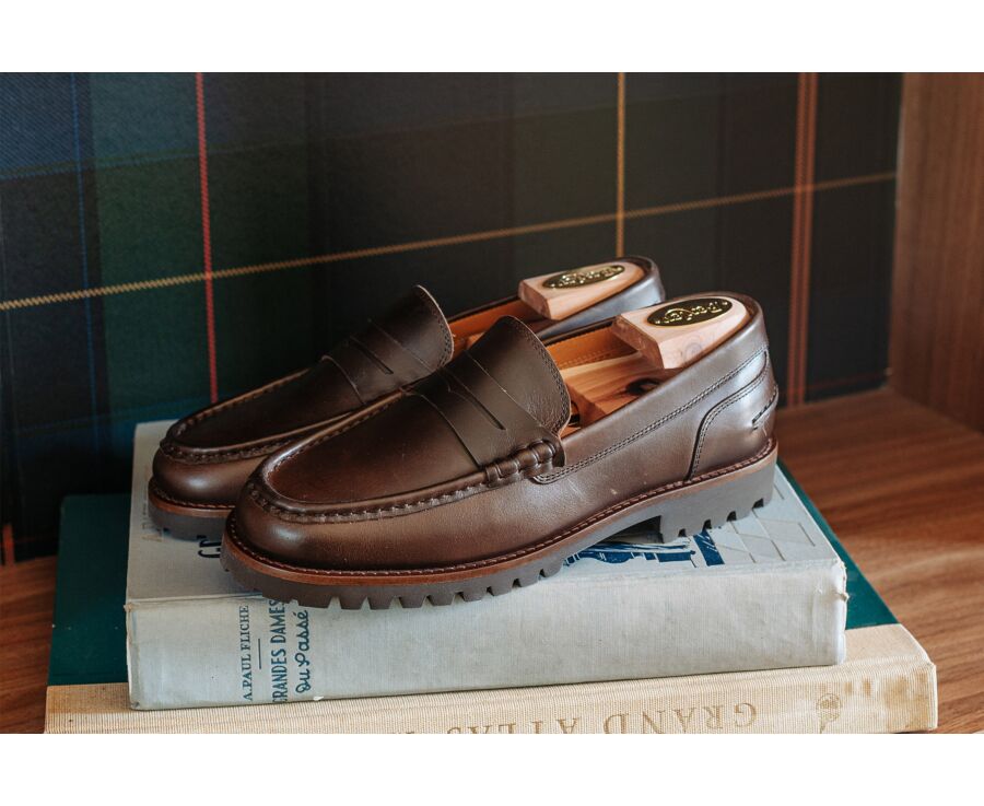 Mocassin homme en cuir pull-up chocolat - BROOKER