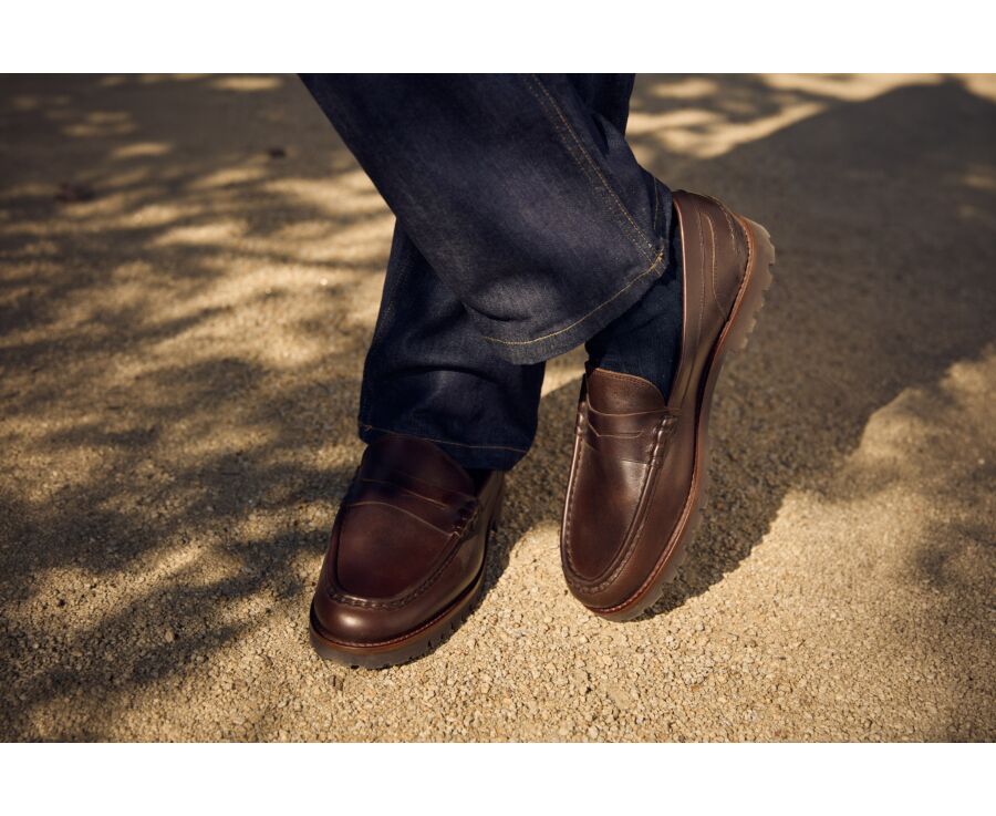 Mocassin homme en cuir pull-up chocolat - BROOKER