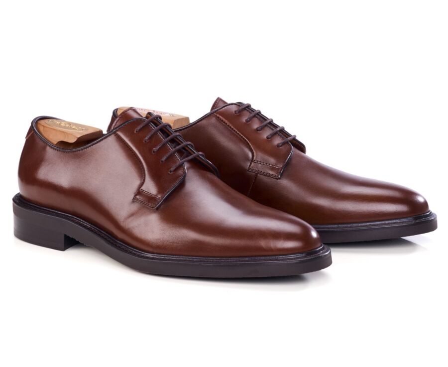 Derby homme en veau italien patiné châtaigne - FLEMINGSTON GOMME