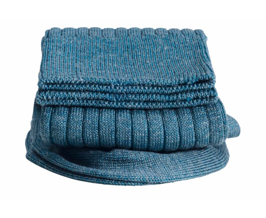 Chaussettes fil d'Écosse vert chiné et bleu azur à côtes plates