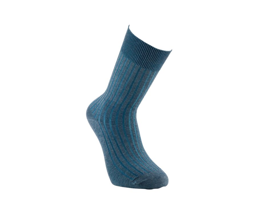 Chaussettes fil d'Écosse vert chiné et bleu azur à côtes plates