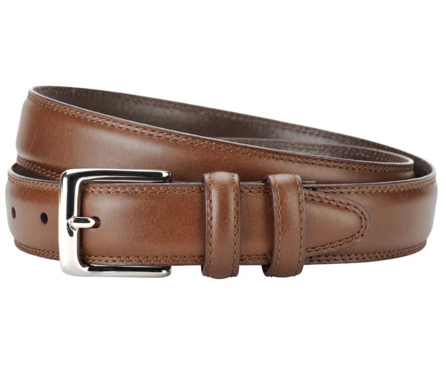 Ceinture cuir homme Châtaigne avec boucle argent - BRIXTON SILVER