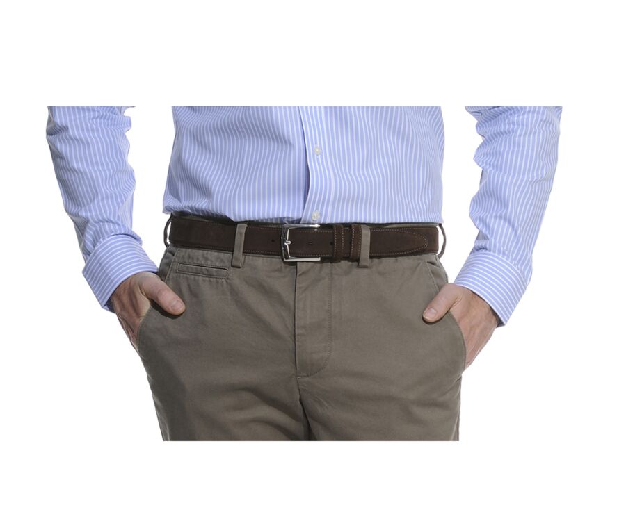 Ceinture luxe homme Velours Havane - WESTGATE SILVER