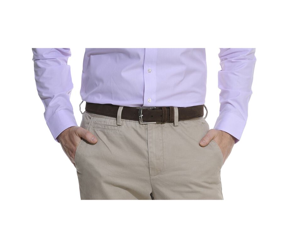 Ceinture luxe homme Velours Havane - WESTGATE SILVER