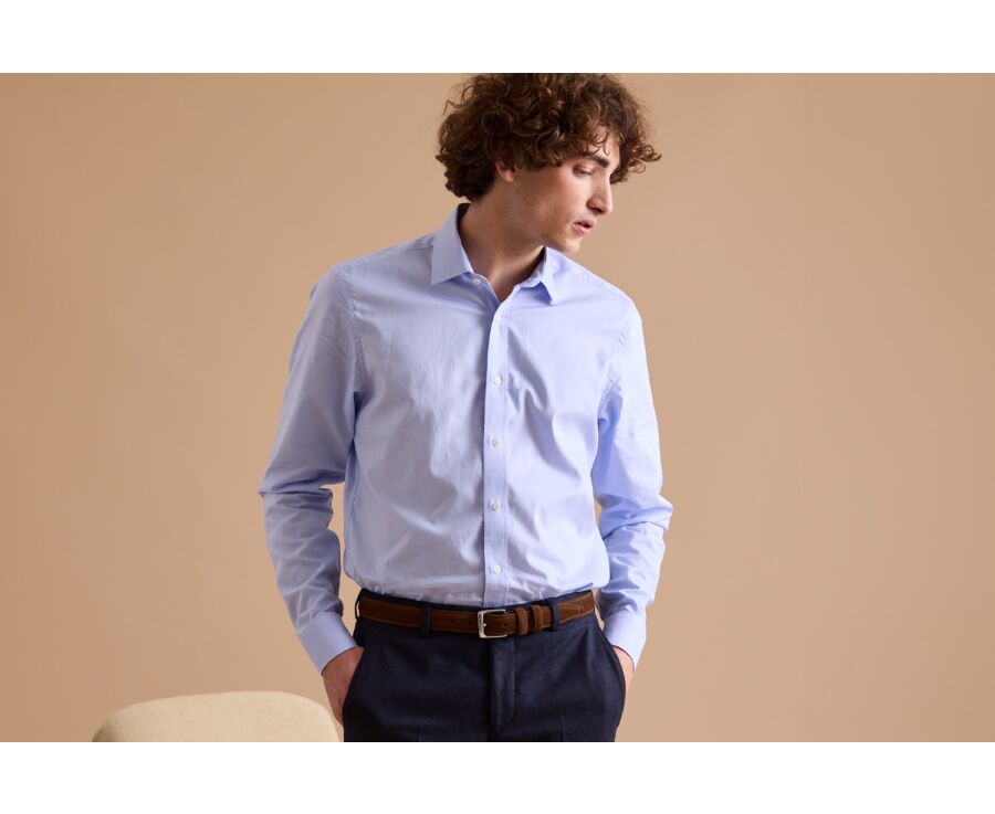 Chemise à fines rayures bleues - Col français - ANTOINE