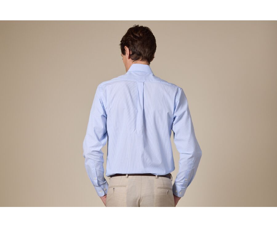 Chemise à fines rayures bleues poche poitrine - AUGUSTIN