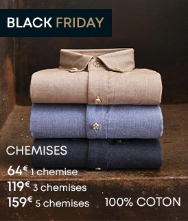 Trois chemises pliées en coton, offre Black Friday