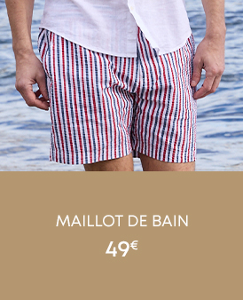 Maillot de bain rayé rouge, blanc et bleu pour homme