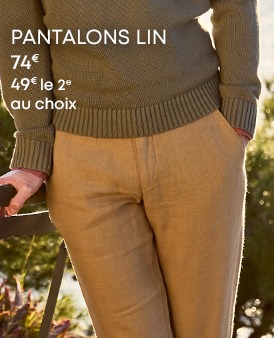 Homme portant un pantalon en lin beige – Offre pantalons lin