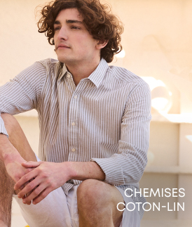 Homme portant une chemise en coton-lin rayée
