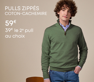 Pull zippé bleu en laine