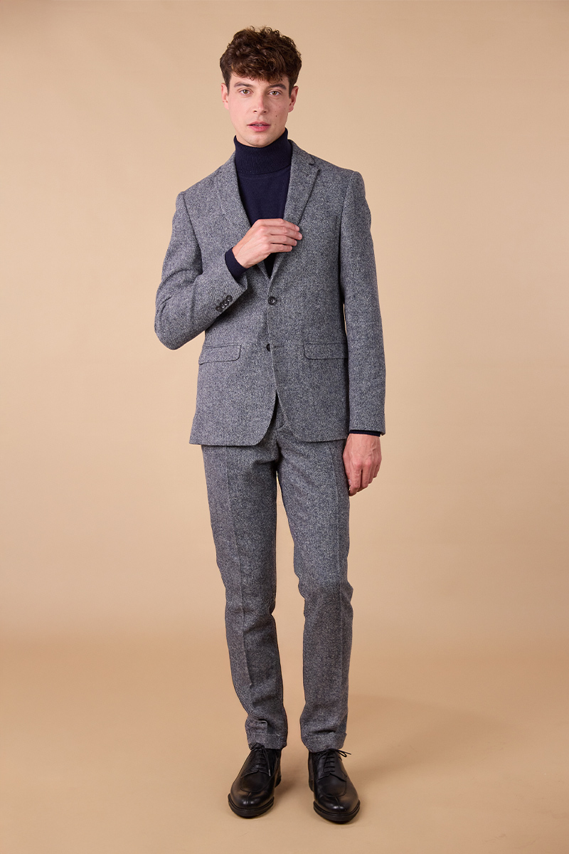 costume Tissu Tweed Laurian Gris Bleu