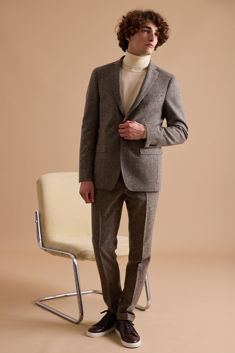 costume Tissu Tweed Laurian Kaki Clair