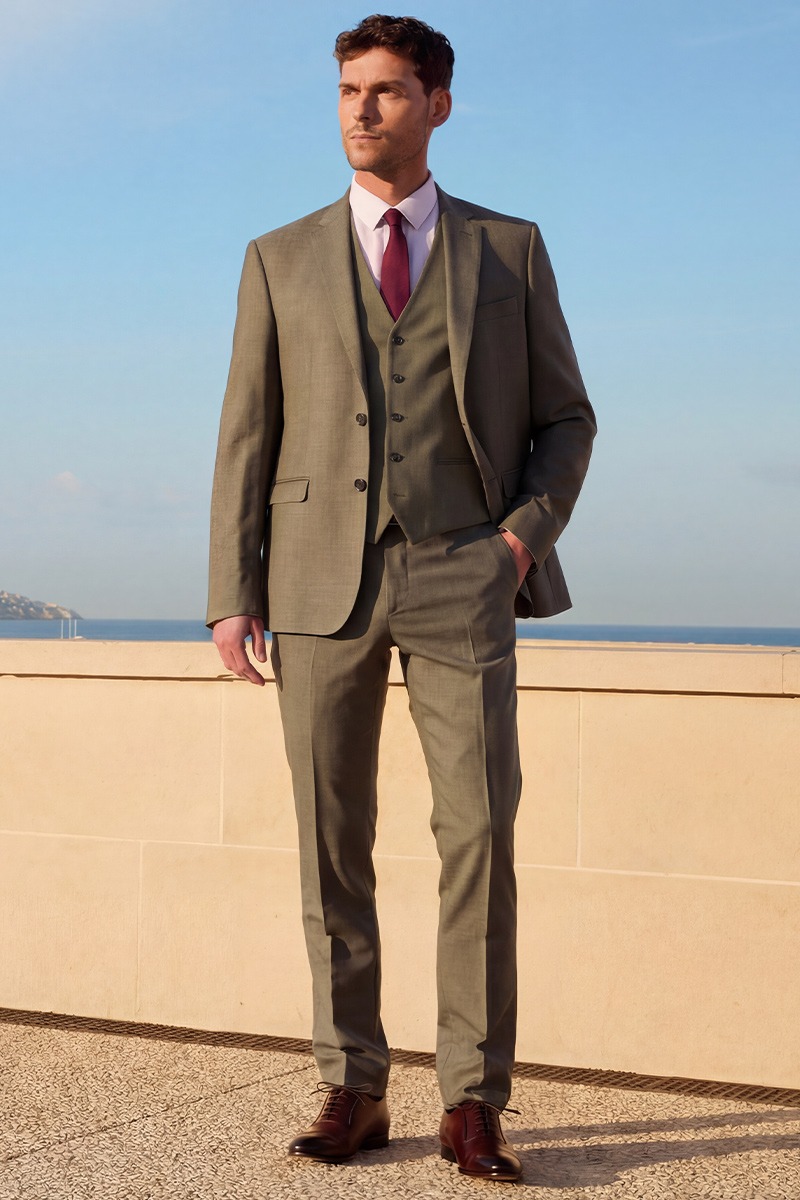 Costume trois pièces chic pour homme, Kaki Clair