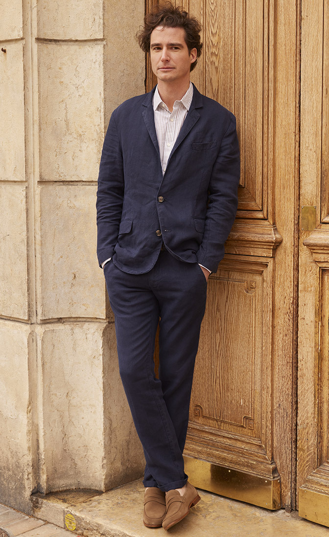 Costume en lin navy pour mariage
