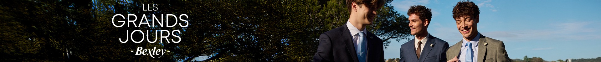 Trois hommes portant des costumes Bexley