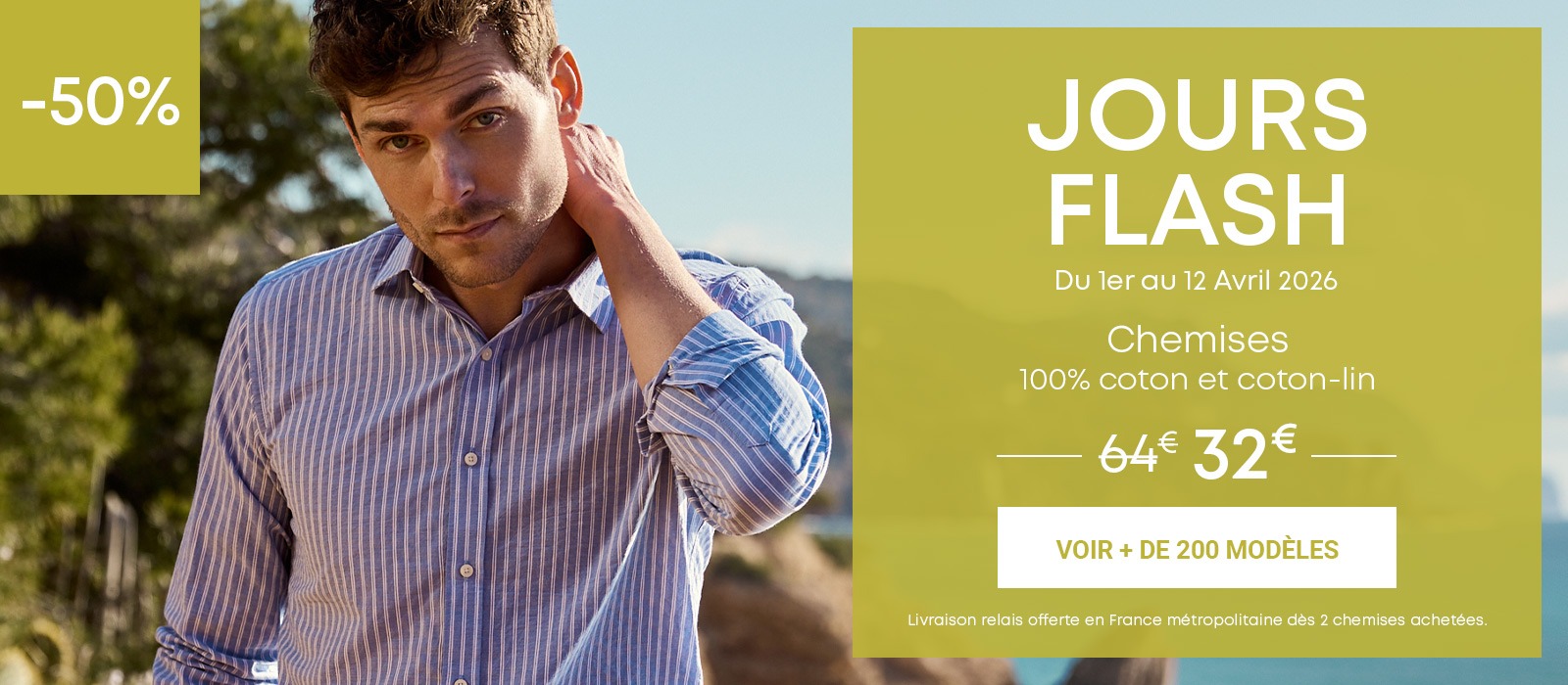 Homme portant une chemise rayée – Jours Flash chemises -50%