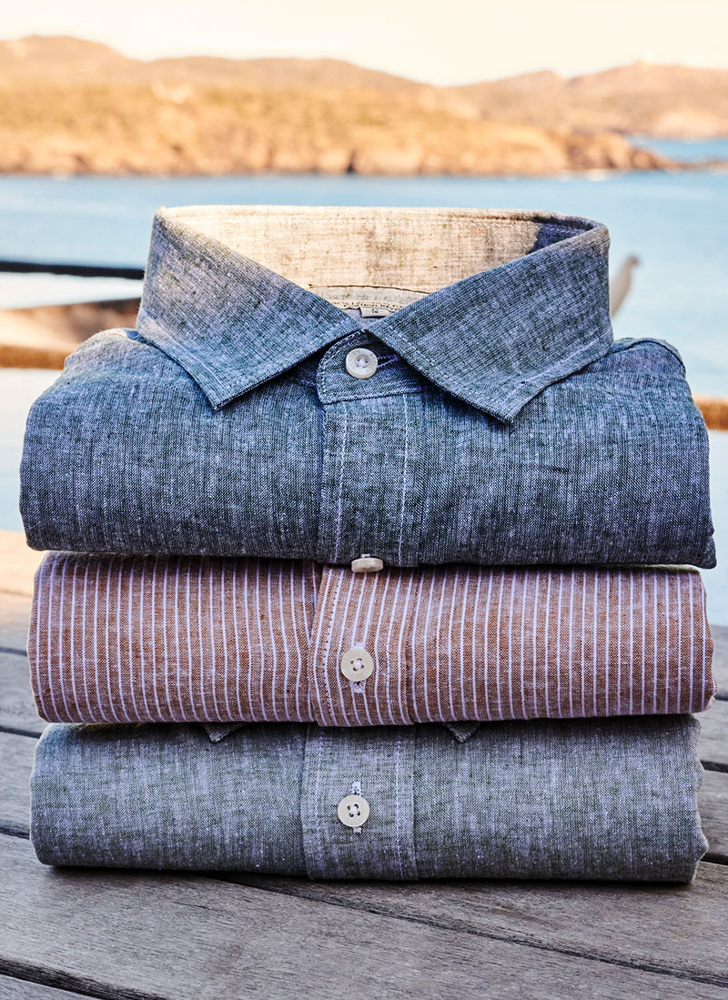 Lot de chemises en lin pour homme, col classique, coloris variés
