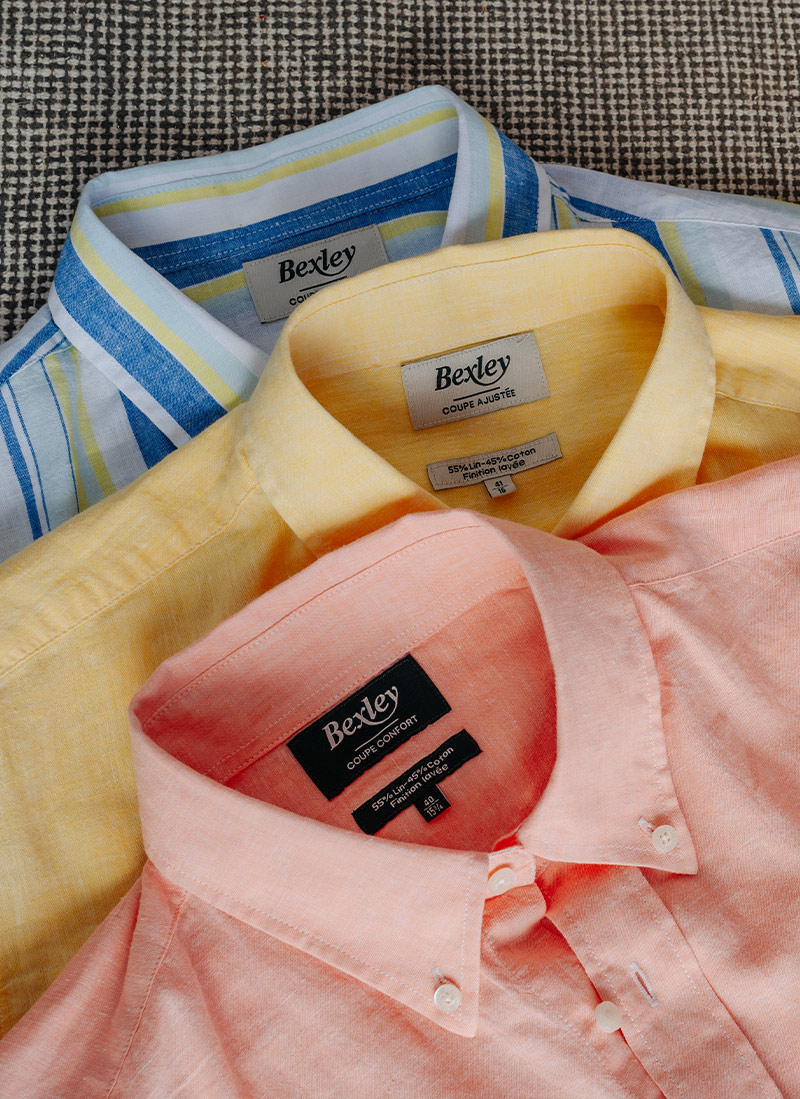 Chemises en lin colorées sur cintres – Offre -50%