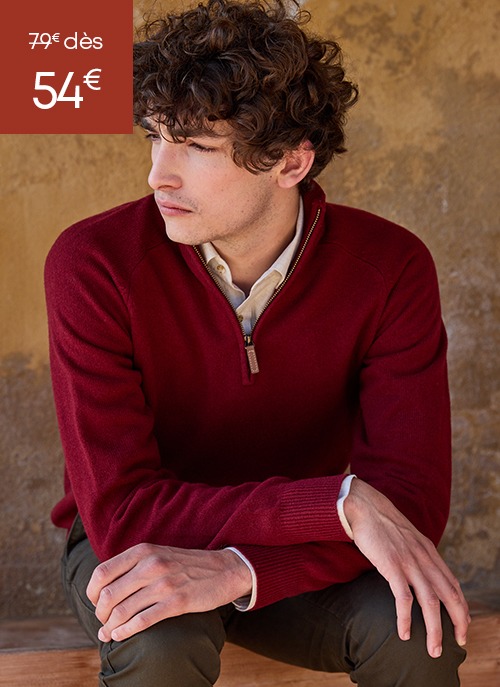 Pull col zippé pour homme en laine en promotion.