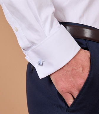 CHEMISE BLANCHE À BOUTONS DE MANCHETTES - PIETRO - Chemise homme Manches longues - Col italien - Coupe ajustée