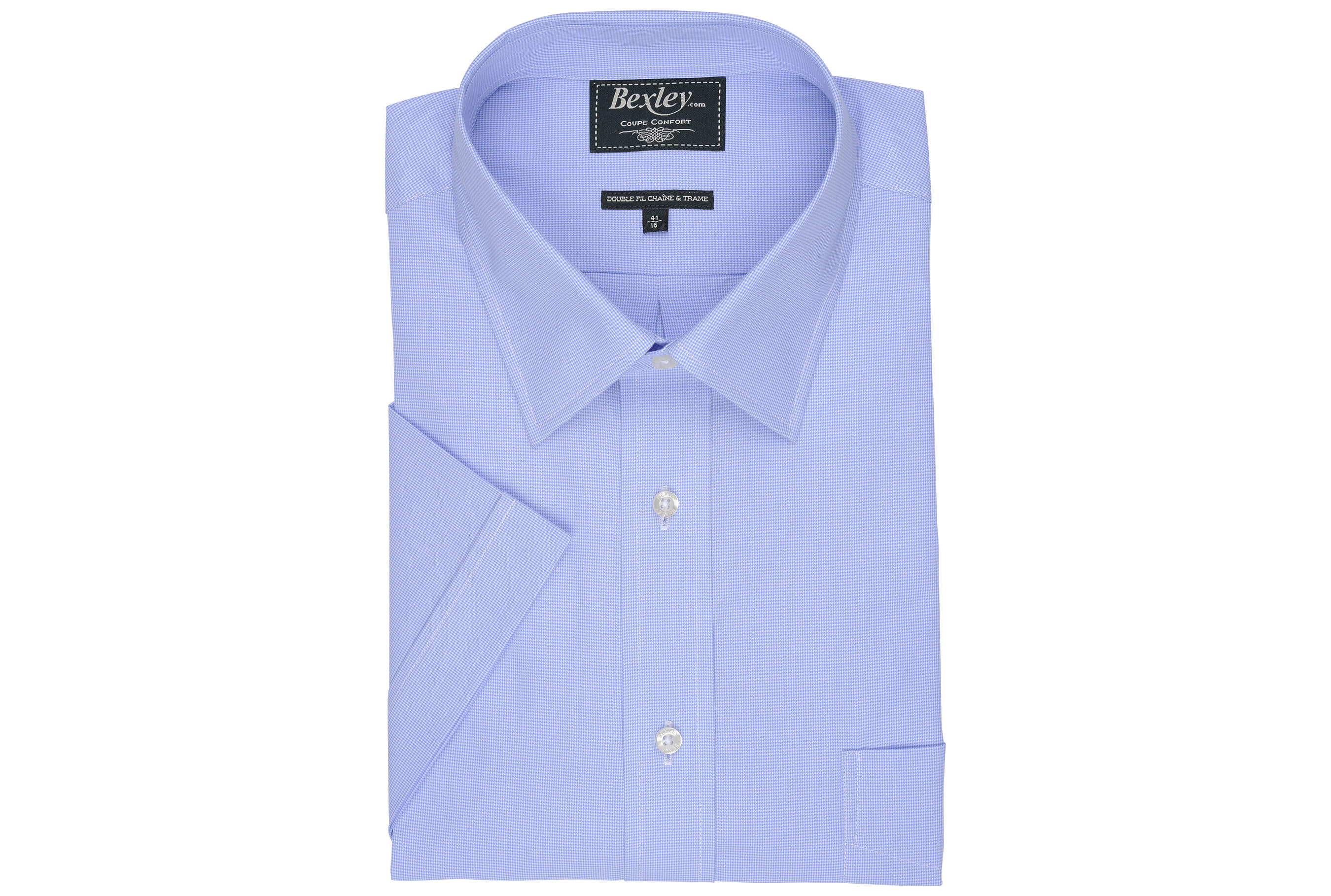 bexley chemise homme 100% coton, bleu et blanc, manches courtes