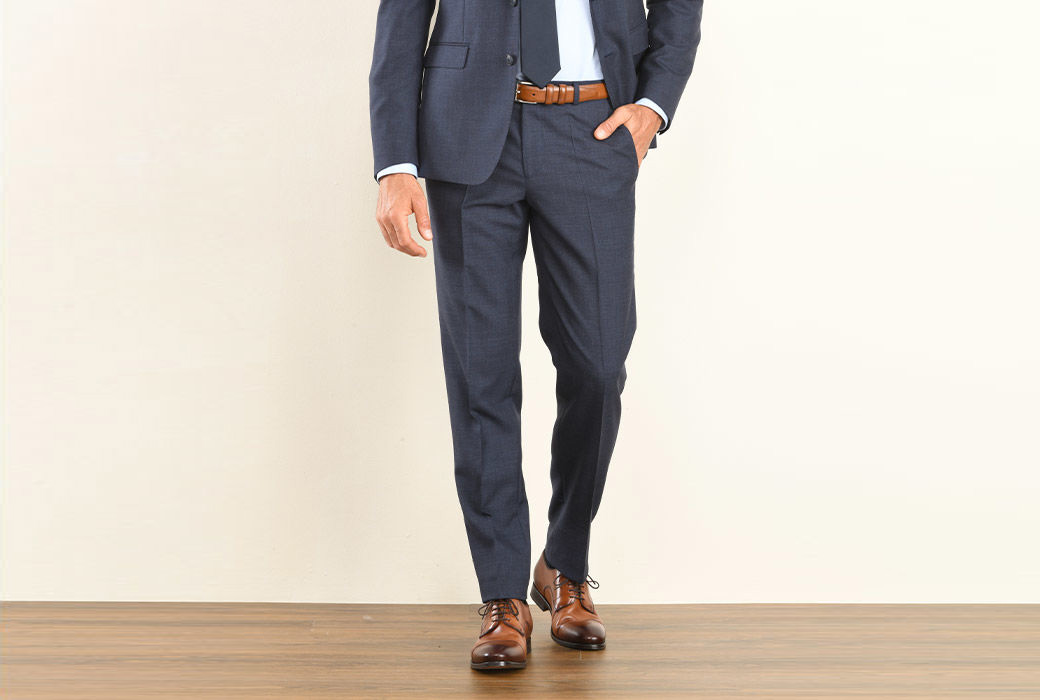 bexley pantalon de costume homme bleu foncé chiné, coupe ajustée, 100% laine