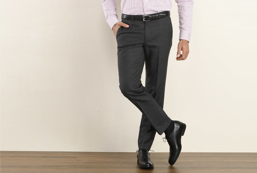 bexley pantalon de costume homme gris foncé chiné, coupe ajustée, 100% laine