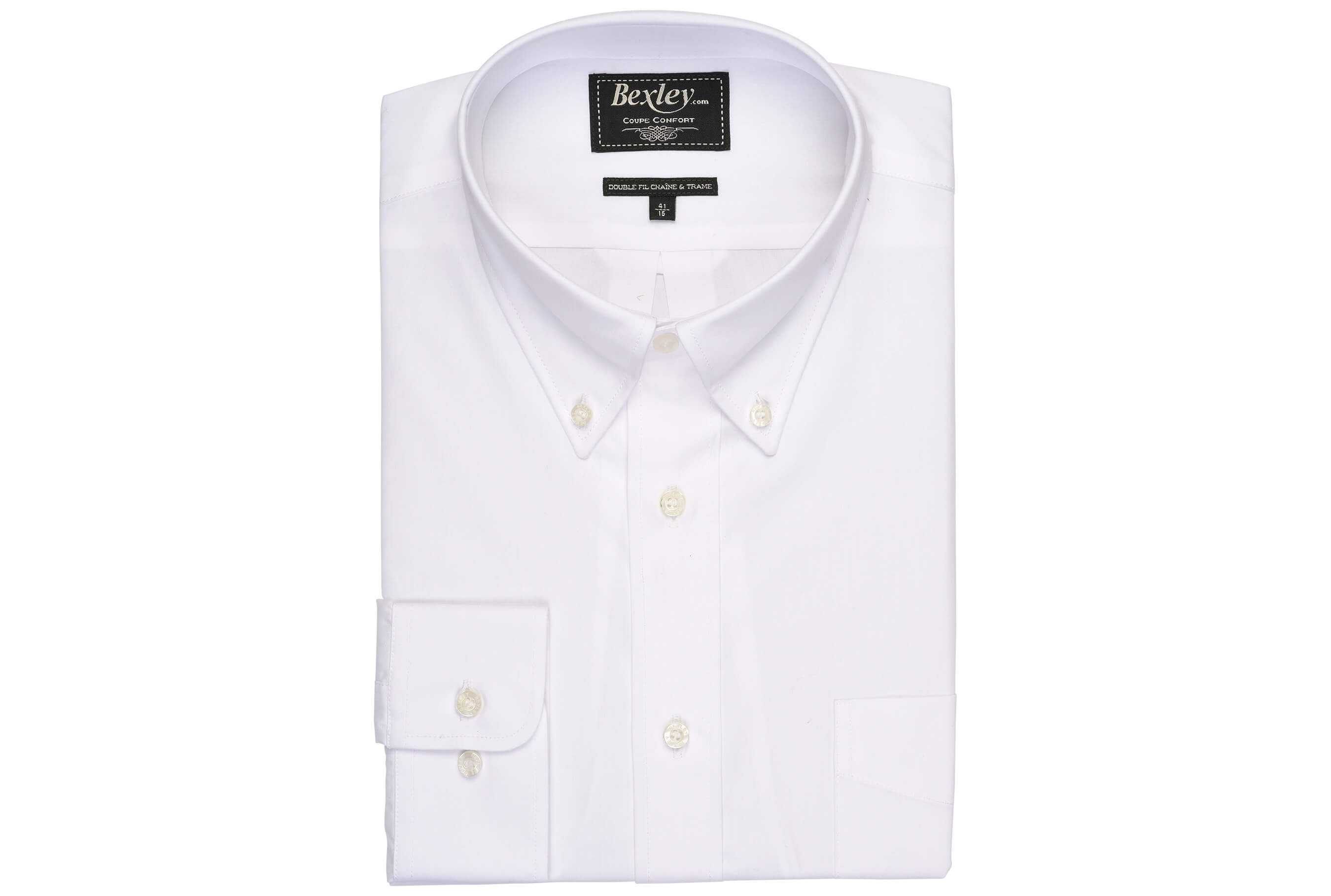 bexley chemise homme 100% coton, blanc, manches longues, coupe confort