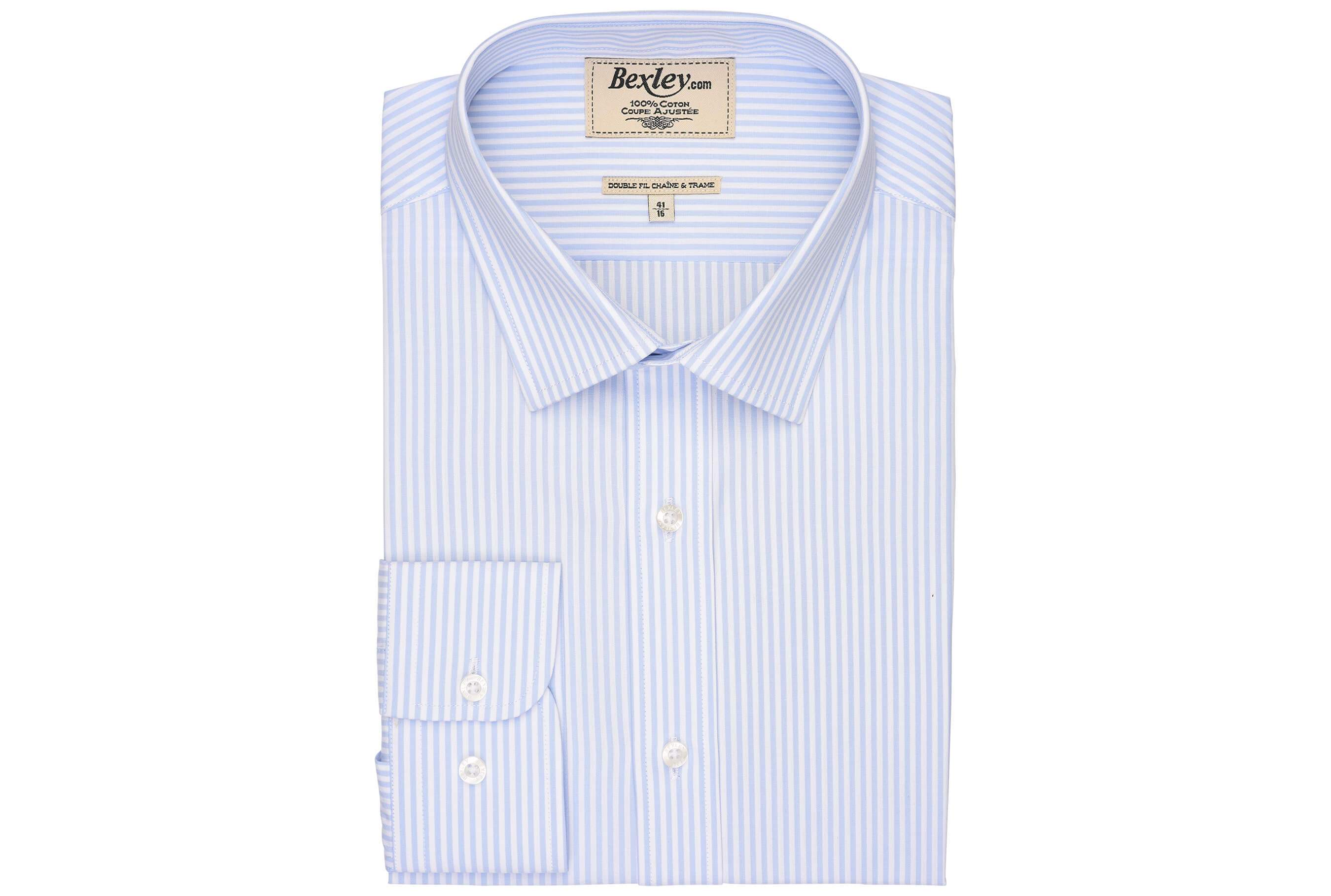 bexley chemise homme 100% coton, bleu clair et blanc, manches longues