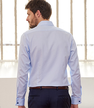 CHEMISE BLEU PÂLE À BOUTONS DE MANCHETTES - PAOLO - Chemise homme Manches longues - Col italien - Coupe ajustée