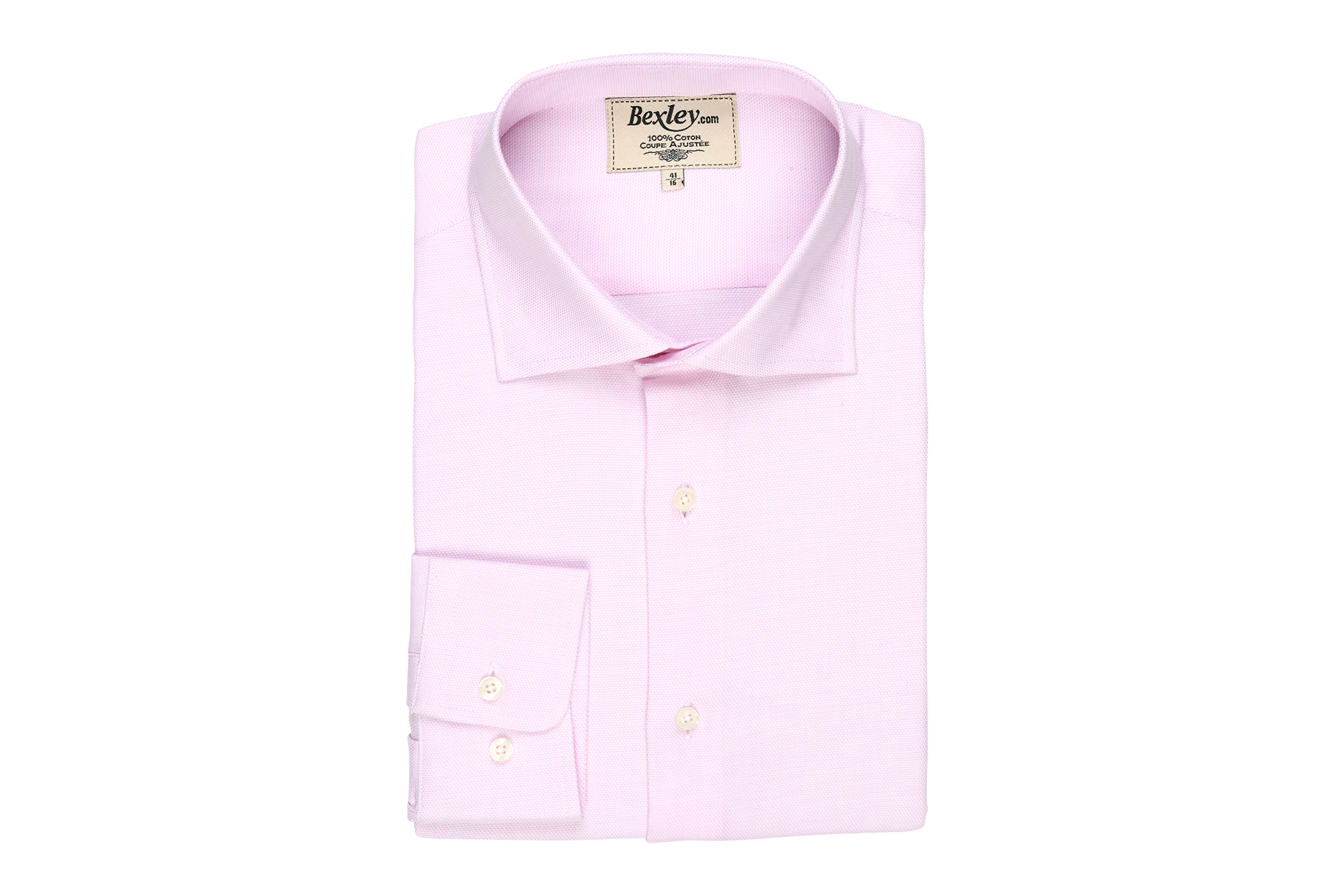 bexley chemise homme 100% coton, rose clair et blanc, manches longues, coupe cintrée