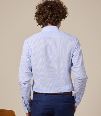 +7 couleurs CHEMISE COTON RAYÉE BLEU CLAIR ET BLANC - MAXIMILIEN - Chemise homme Manches longues - Col français - Coupe ajustée
