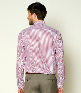 +7 couleurs CHEMISE POPELINE RAYÉE BORDEAUX ET BLANC - MAXIMILIEN - Chemise homme Manches longues - Col français - Coupe ajustée