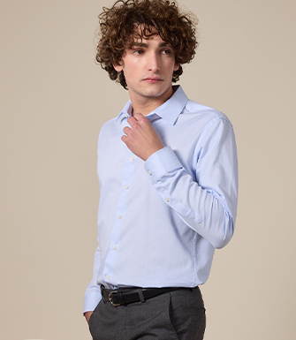 CHEMISE COTON BLEU PÂLE - COL FRANÇAIS - PATERNE CLASSIC - Chemise homme Manches longues - Popeline - Coupe ajustée