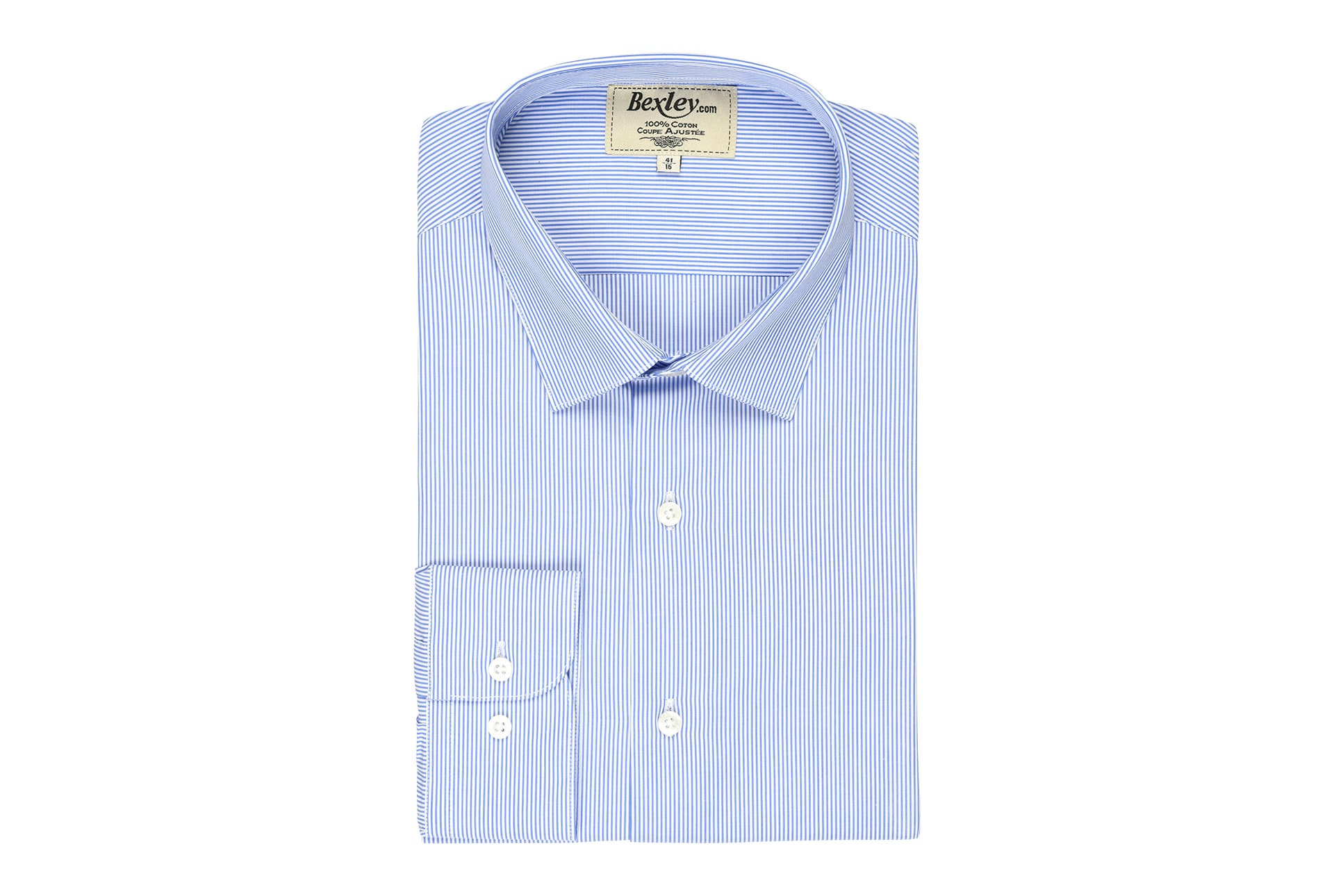 bexley chemise homme 100% coton, bleu ocean et blanc, manches longues, coupe cintrée