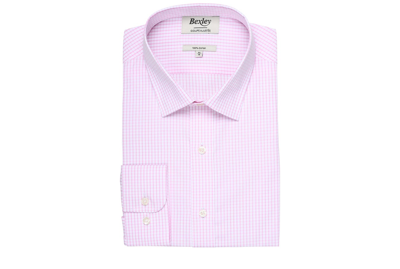 bexley chemise homme 100% coton, rose et blanc, manches longues