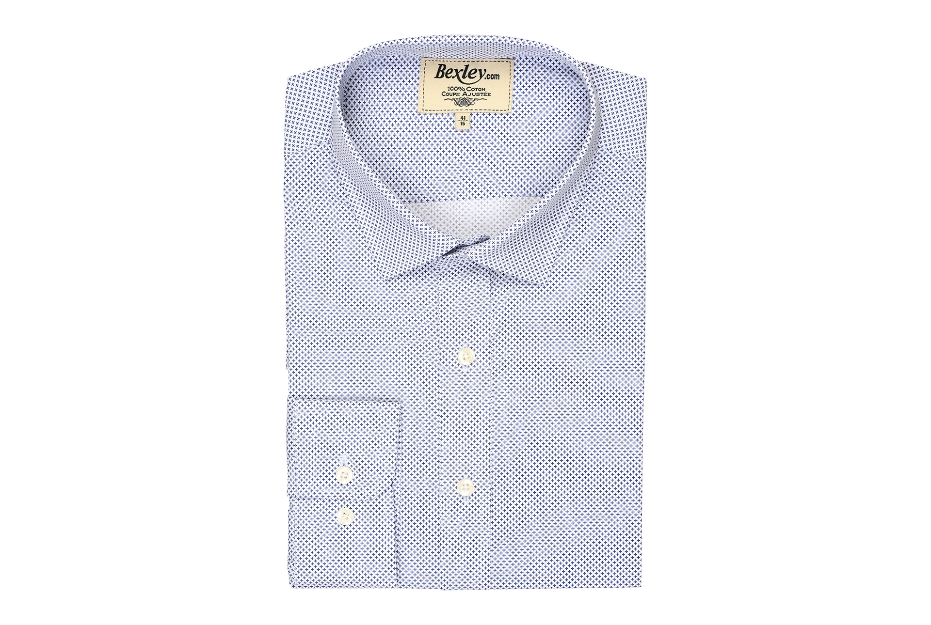 bexley chemise homme 100% coton, blanc et bleu, manches longues, coupe cintrée