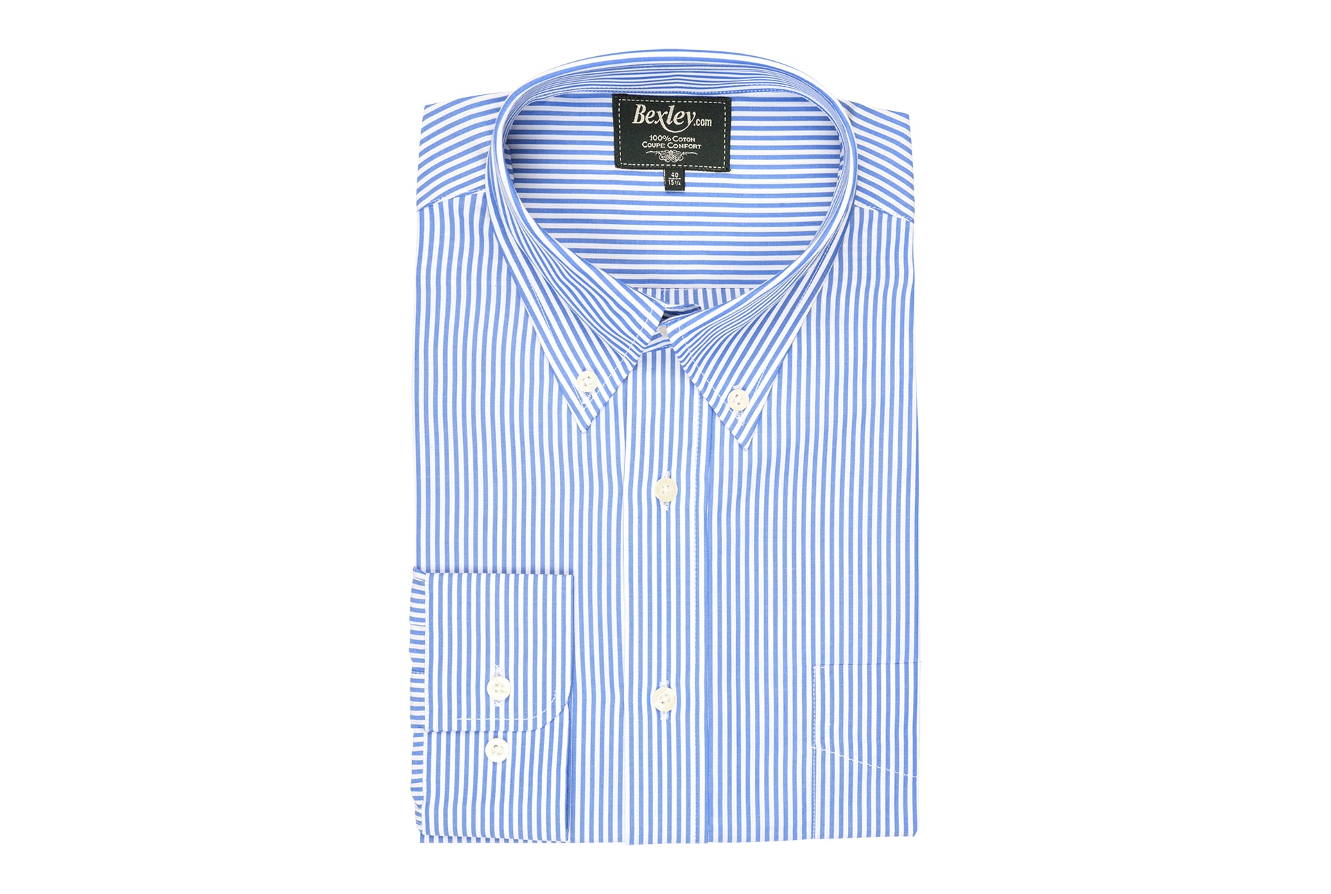 bexley chemise homme 100% coton, bleu ocean et blanc, manches longues, coupe confort