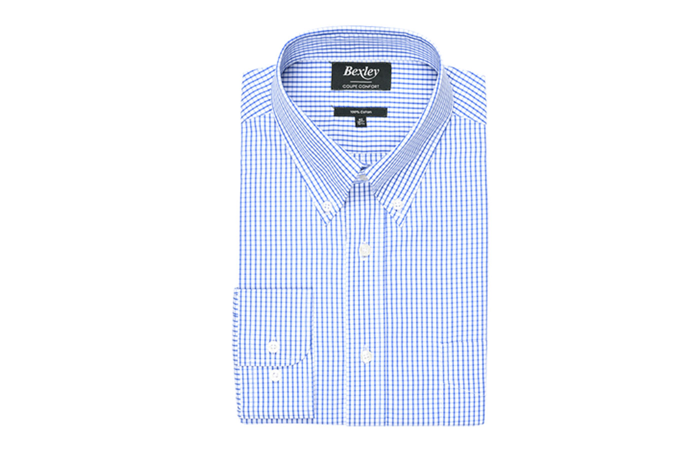 bexley chemise homme 100% coton, bleu et blanc, manches longues, coupe confort