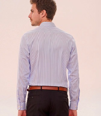 +3 couleurs CHEMISE BLANCHE À RAYURES BLEUES - GEOFFROY - Chemise homme Manches longues - Col français - Coupe ajustée