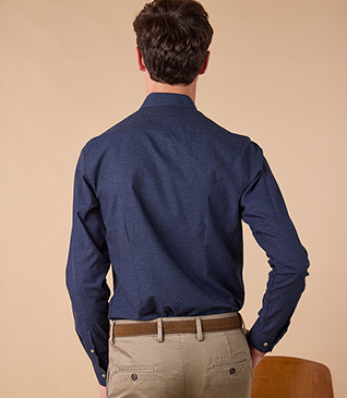 +13 couleurs CHEMISE FLANELLE MARINE - POCHE POITRINE - ALEXANDER - Chemise homme Manches longues - Col américain - Coupe ajustée raccourcie