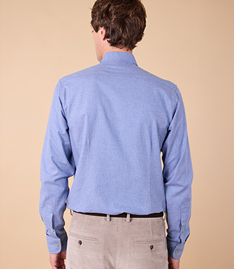 +13 couleurs CHEMISE FLANELLE BLEU CHINÉ - POCHE POITRINE - ALEXANDER - Chemise homme Manches longues - Col américain - Coupe ajustée raccourcie