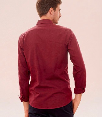 +13 couleurs CHEMISE FLANELLE ROUGE BORDEAUX - POCHE POITRINE - ALEXANDER - Chemise homme Manches longues - Col américain - Coupe ajustée raccourcie
