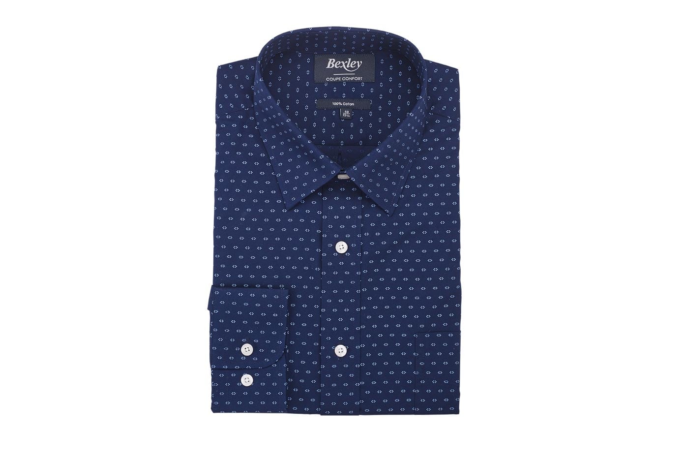 bexley chemise homme 100% coton, navy et bleu, manches longues, coupe confort